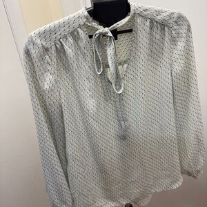 Adrienne Vittadini White Blouse with Puff Sleeves and Tie Front